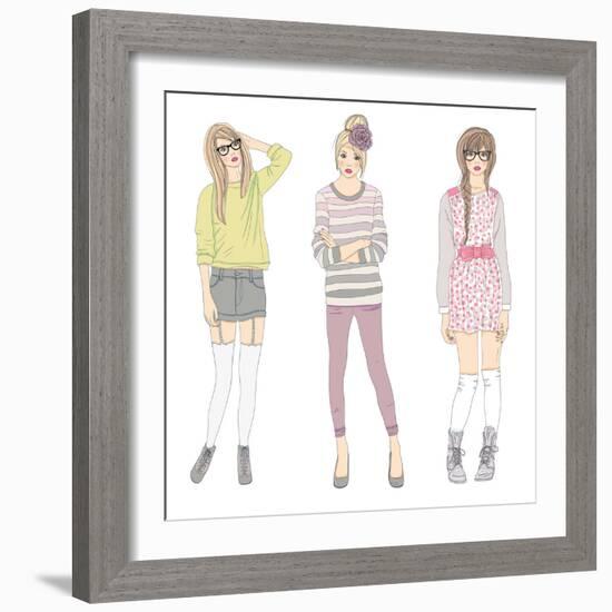 Young Fashion Girls Illustration. Teen Females-cherry blossom girl-Framed Premium Giclee Print