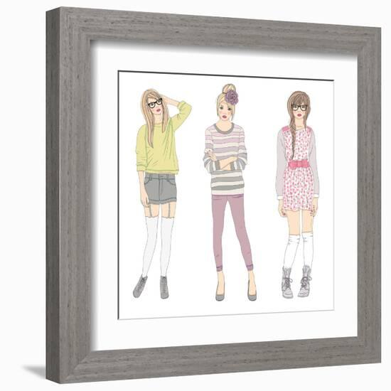 Young Fashion Girls Illustration. Teen Females-cherry blossom girl-Framed Art Print