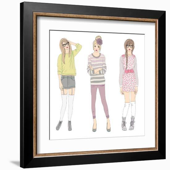Young Fashion Girls Illustration. Teen Females-cherry blossom girl-Framed Art Print