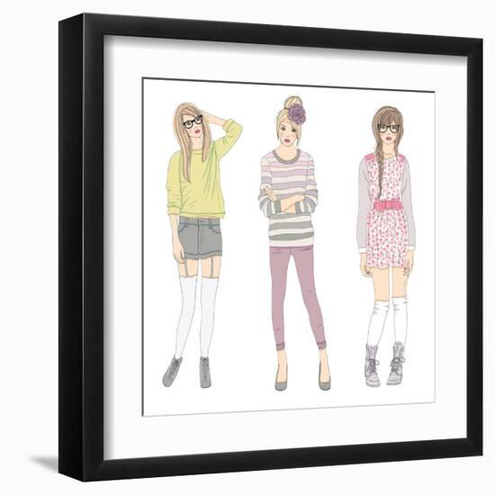 Young Fashion Girls Illustration. Teen Females-cherry blossom girl-Framed Art Print