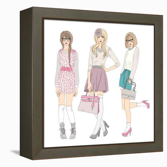 Young Fashion Girls Illustration. With Teen Females-cherry blossom girl-Framed Stretched Canvas