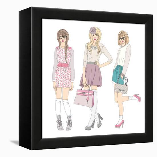 Young Fashion Girls Illustration. With Teen Females-cherry blossom girl-Framed Stretched Canvas