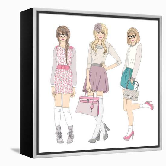 Young Fashion Girls Illustration. With Teen Females-cherry blossom girl-Framed Stretched Canvas