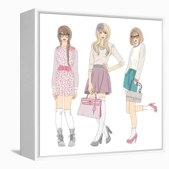 Young Fashion Girls Illustration. With Teen Females-cherry blossom girl-Framed Stretched Canvas