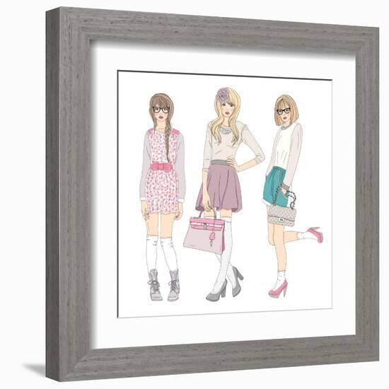 Young Fashion Girls Illustration. With Teen Females-cherry blossom girl-Framed Art Print