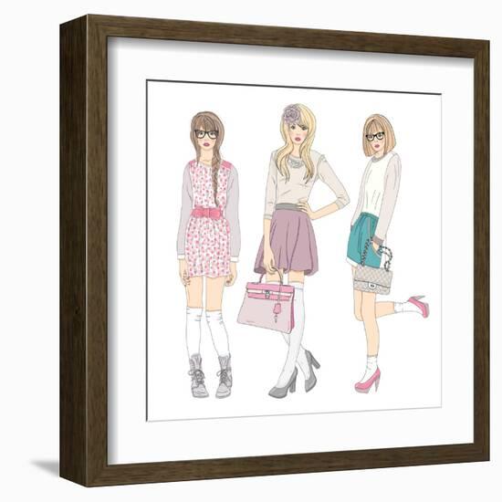 Young Fashion Girls Illustration. With Teen Females-cherry blossom girl-Framed Art Print