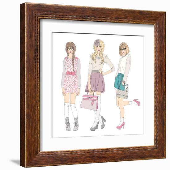 Young Fashion Girls Illustration. With Teen Females-cherry blossom girl-Framed Art Print