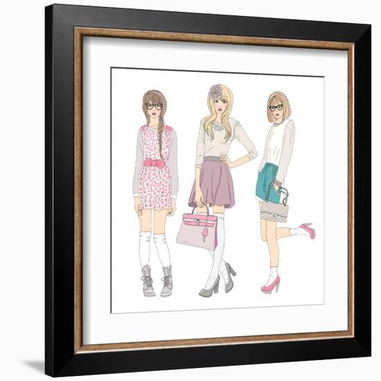 Young Fashion Girls Illustration. With Teen Females-cherry blossom girl-Framed Art Print