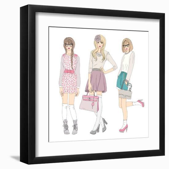 Young Fashion Girls Illustration. With Teen Females-cherry blossom girl-Framed Art Print