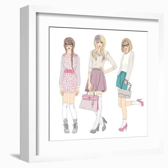 Young Fashion Girls Illustration. With Teen Females-cherry blossom girl-Framed Art Print