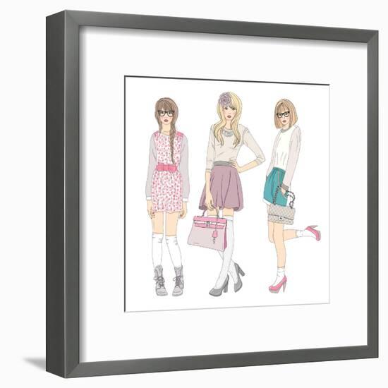 Young Fashion Girls Illustration. With Teen Females-cherry blossom girl-Framed Art Print