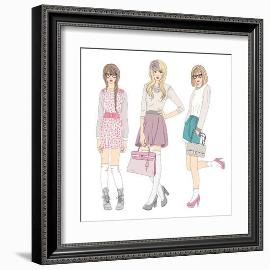 Young Fashion Girls Illustration. With Teen Females-cherry blossom girl-Framed Art Print