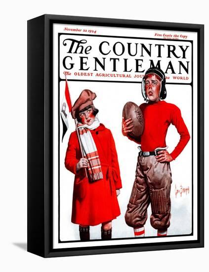 "Young Football Player," Country Gentleman Cover, November 22, 1924-George Brehm-Framed Premier Image Canvas