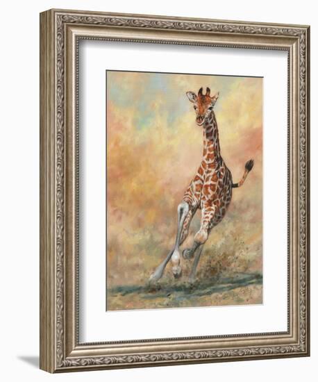 Young Giraffe Running-David Stribbling-Framed Art Print