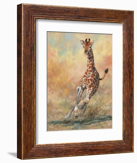 Young Giraffe Running-David Stribbling-Framed Art Print