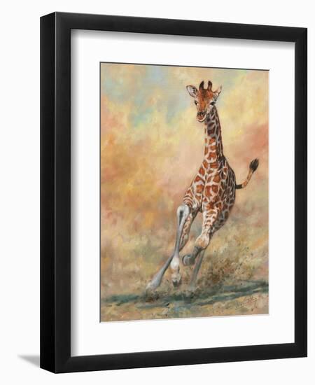Young Giraffe Running-David Stribbling-Framed Art Print