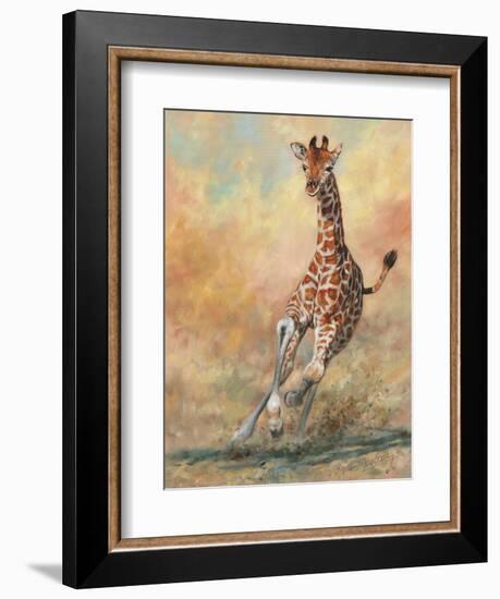 Young Giraffe Running-David Stribbling-Framed Art Print