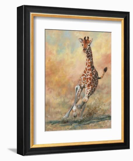 Young Giraffe Running-David Stribbling-Framed Art Print