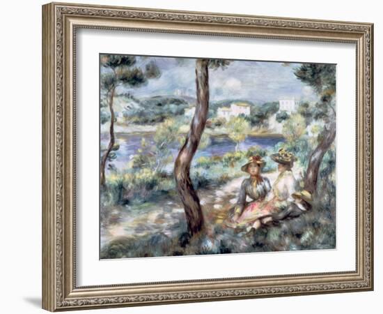 Young Girl and Boy in a Landscape, 1893-Pierre-Auguste Renoir-Framed Giclee Print