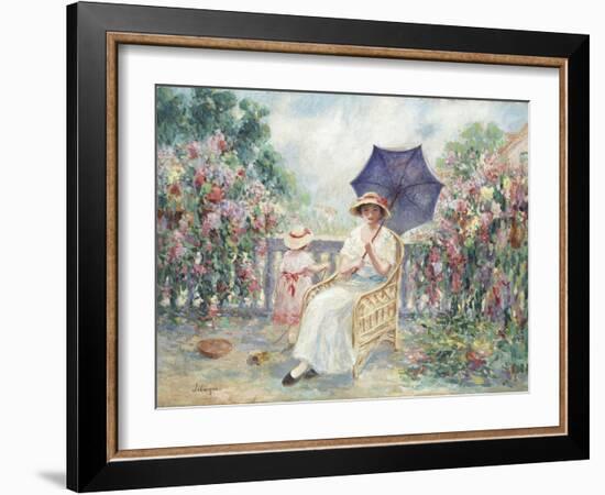 Young Girl and Child on a Terrace, 1914-15-Henri Lebasque-Framed Giclee Print