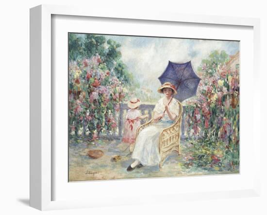 Young Girl and Child on a Terrace, 1914-15-Henri Lebasque-Framed Giclee Print