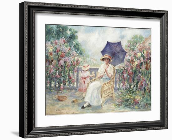 Young Girl and Child on a Terrace, 1914-15-Henri Lebasque-Framed Giclee Print