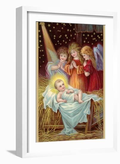 Young Girl Angels Admiring Christ Child-null-Framed Art Print