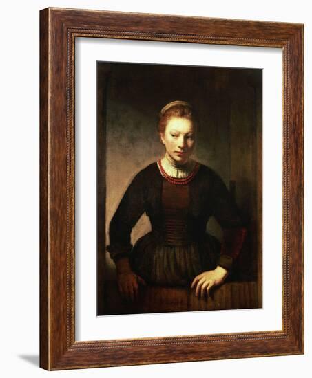 Young Girl at an Open Half-Door, 1645-Rembrandt van Rijn-Framed Giclee Print