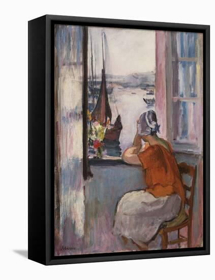 Young Girl at the Window Opposite the Island of Yeu-Henri Lebasque-Framed Premier Image Canvas