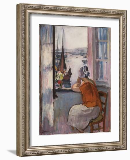 Young Girl at the Window Opposite the Island of Yeu-Henri Lebasque-Framed Giclee Print