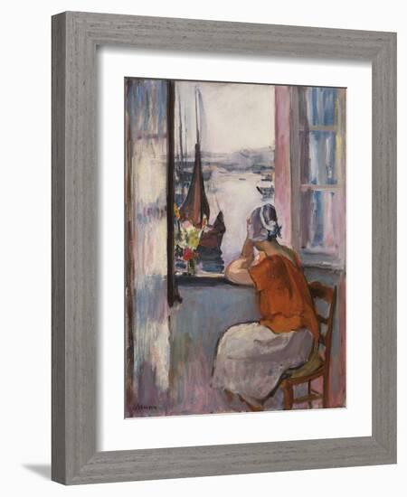 Young Girl at the Window Opposite the Island of Yeu-Henri Lebasque-Framed Giclee Print