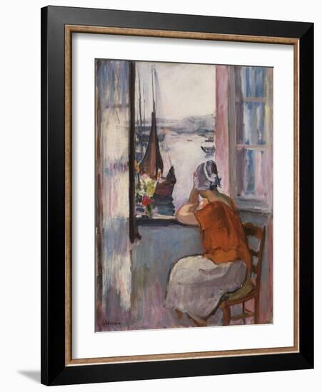 Young Girl at the Window Opposite the Island of Yeu-Henri Lebasque-Framed Giclee Print