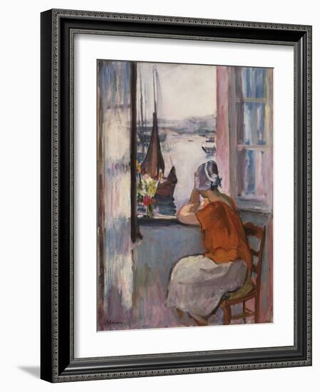 Young Girl at the Window Opposite the Island of Yeu-Henri Lebasque-Framed Giclee Print