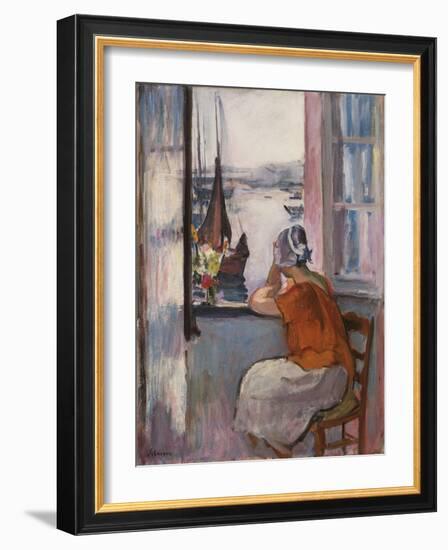 Young Girl at the Window Opposite the Island of Yeu-Henri Lebasque-Framed Giclee Print