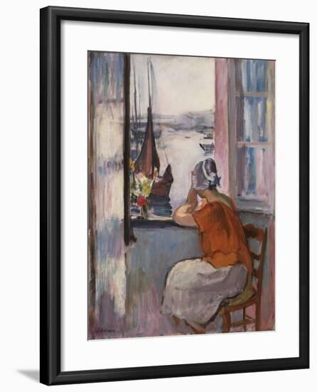 Young Girl at the Window Opposite the Island of Yeu-Henri Lebasque-Framed Giclee Print