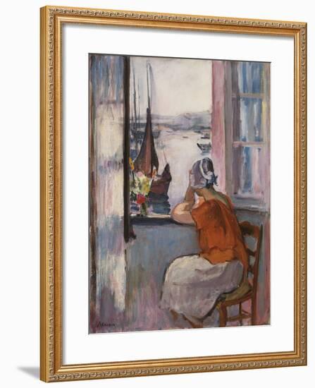 Young Girl at the Window Opposite the Island of Yeu-Henri Lebasque-Framed Giclee Print