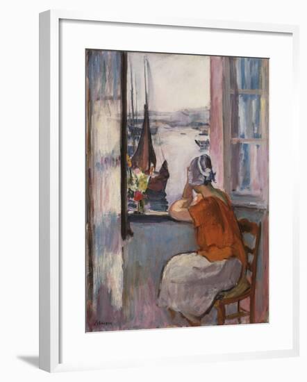 Young Girl at the Window Opposite the Island of Yeu-Henri Lebasque-Framed Giclee Print