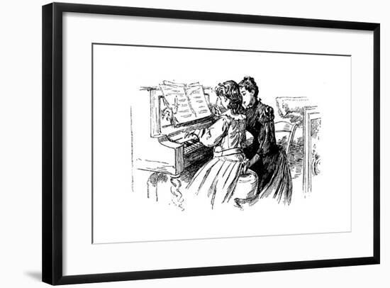 Young Girl Being Given a Piano Lesson, Paris, 1889-null-Framed Giclee Print