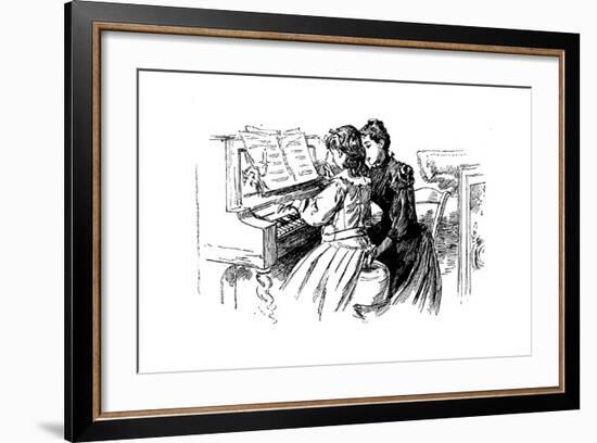 Young Girl Being Given a Piano Lesson, Paris, 1889-null-Framed Giclee Print