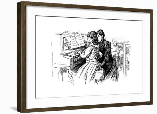 Young Girl Being Given a Piano Lesson, Paris, 1889-null-Framed Giclee Print