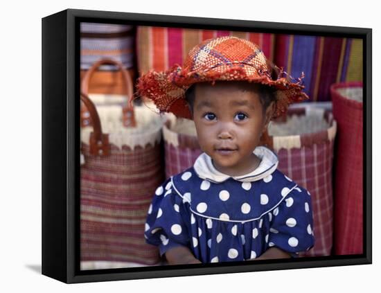 Young Girl Beside a Road-Side Stall Near Antananarivo, Capital of Madagascar-Nigel Pavitt-Framed Premier Image Canvas