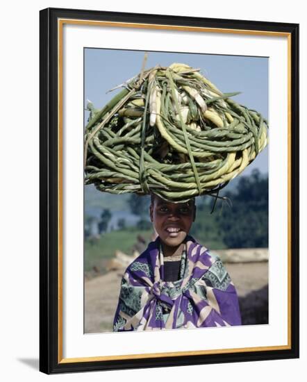 Young Girl Carries Coils of Green 'Rope' to Market Balanced on Her Head-Nigel Pavitt-Framed Photographic Print