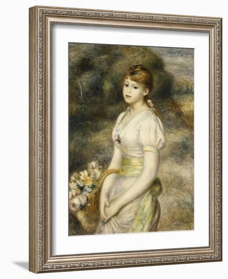 Young Girl Carrying a Basket of Flowers; Jeune Fille Portant Une Corbeille De Fleurs, 1888-Pierre-Auguste Renoir-Framed Giclee Print