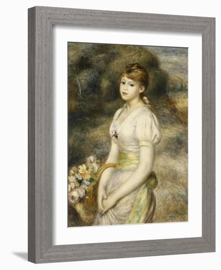 Young Girl Carrying a Basket of Flowers; Jeune Fille Portant Une Corbeille De Fleurs, 1888-Pierre-Auguste Renoir-Framed Giclee Print