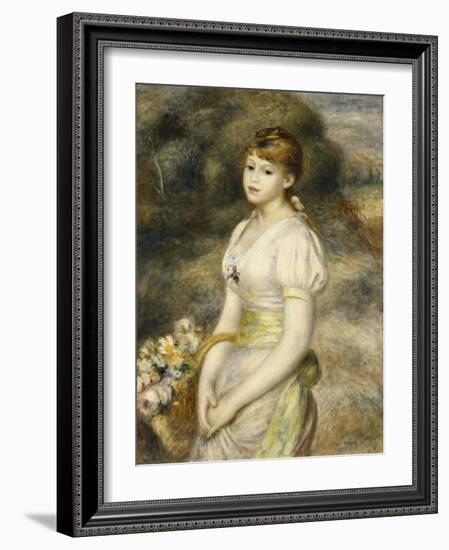 Young Girl Carrying a Basket of Flowers; Jeune Fille Portant Une Corbeille De Fleurs, 1888-Pierre-Auguste Renoir-Framed Giclee Print