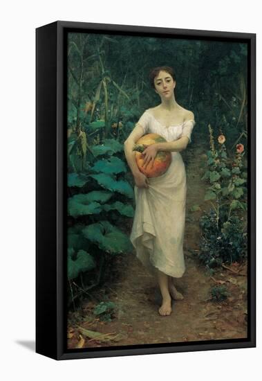 Young Girl Carrying a Pumpkin-Fausto Zonaro-Framed Premier Image Canvas