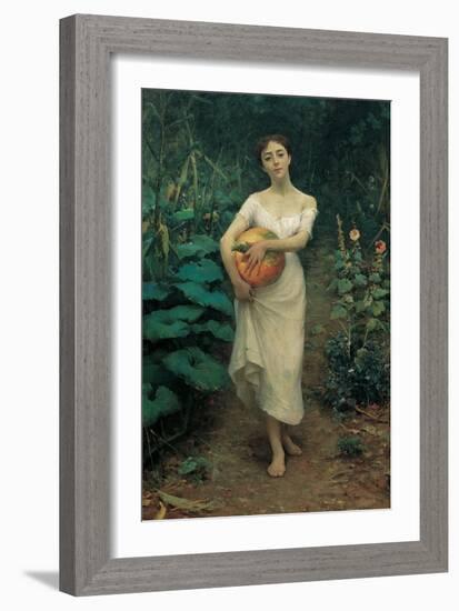 Young Girl Carrying a Pumpkin-Fausto Zonaro-Framed Giclee Print