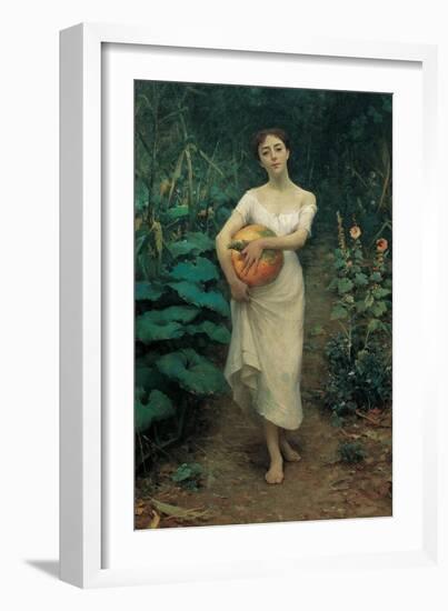 Young Girl Carrying a Pumpkin-Fausto Zonaro-Framed Giclee Print