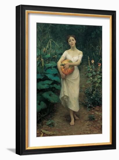 Young Girl Carrying a Pumpkin-Fausto Zonaro-Framed Giclee Print