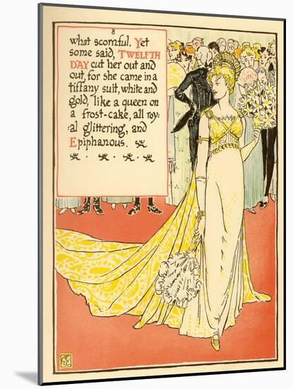 Young Girl Costumed In A Gorgeous Gown-Walter Crane-Mounted Art Print